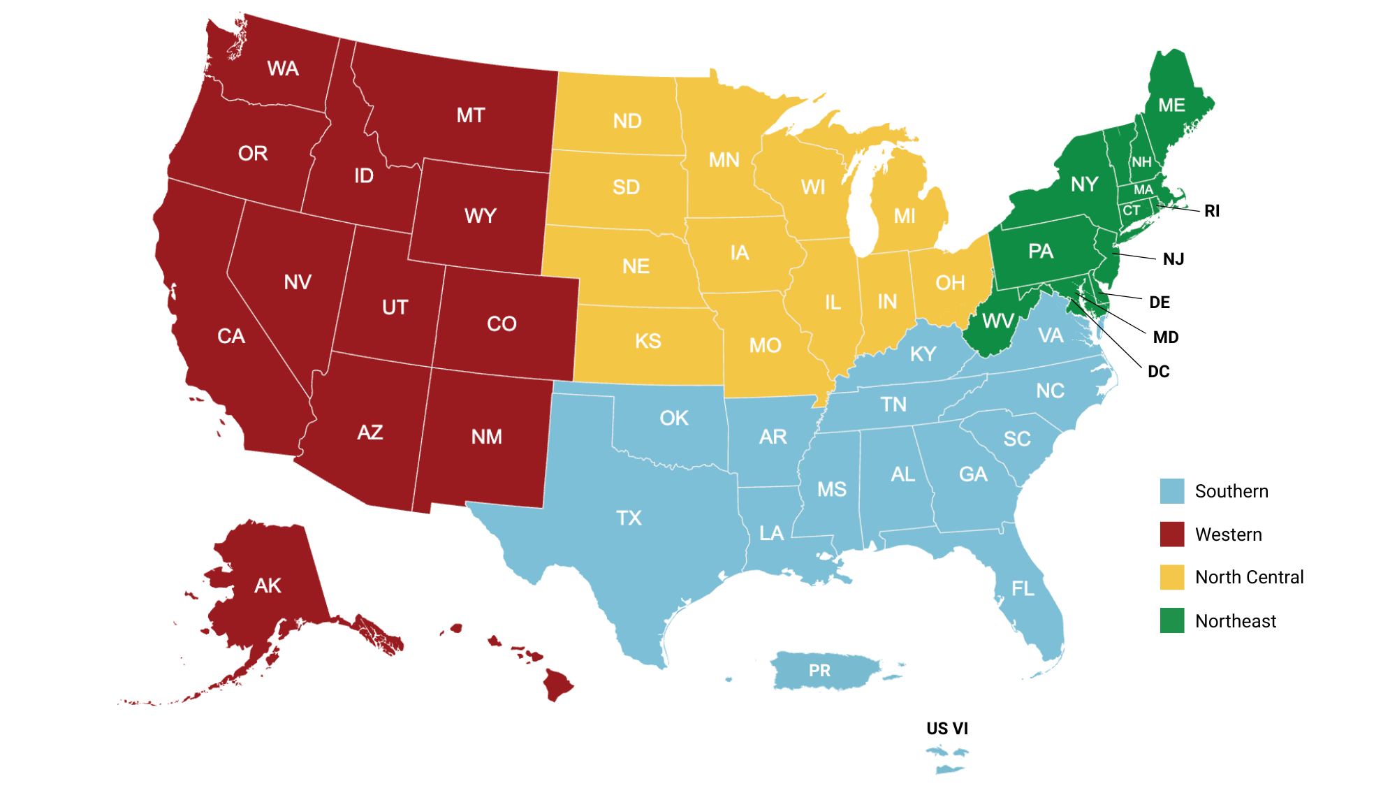 Map of each FRSAN region within the US